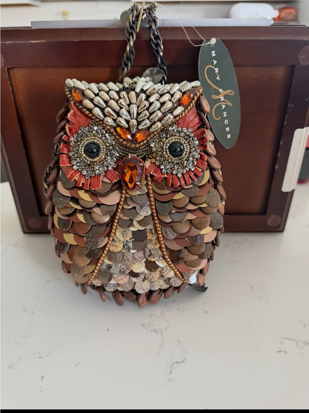 Mary Frances Brown and Copper Owl Mini Crossbody Bag